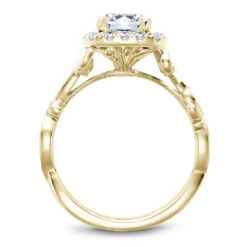 Noam Carver Yellow Gold Cushion Halo Engagement Ring Setting With Carved Shank (0.35 CTW) -DIAMOND JEWELRY SHOP b151 01ya side