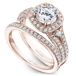 Noam Carver Rose Gold 3-Sided Channel Set Diamond Engagement Ring Setting With Halo -DIAMOND JEWELRY SHOP b172 01rab