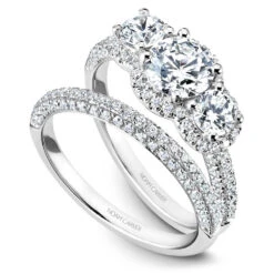 Noam Carver White Gold 3-Stone Diamond Engagement Ring Setting (0.99 CTW) -DIAMOND JEWELRY SHOP b184 01ab