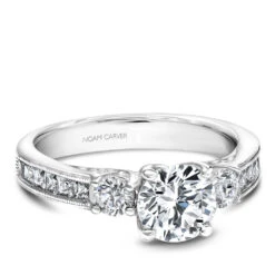 Noam Carver White Gold 3-Stone Diamond Engagement Ring Setting (0.79 CTW) -DIAMOND JEWELRY SHOP b195 01a flat