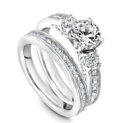 Noam Carver White Gold 3-Stone Diamond Engagement Ring Setting (0.79 CTW) -DIAMOND JEWELRY SHOP b195 01ab