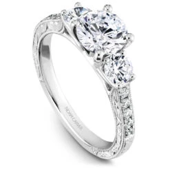 Noam Carver White Gold 3-Stone Diamond Engagement Ring Setting (0.66 CTW)
