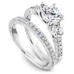 Noam Carver White Gold 3-Stone Diamond Engagement Ring Setting (0.66 CTW) -DIAMOND JEWELRY SHOP b206 01ab