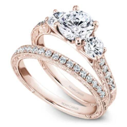 Noam Carver Rose Gold 3-Stone Diamond Engagement Ring Setting (0.66 CTW) -DIAMOND JEWELRY SHOP b206 01rab