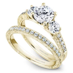 Noam Carver Yellow Gold 3-Stone Diamond Engagement Ring Setting (0.66 CTW) -DIAMOND JEWELRY SHOP b206 01yab