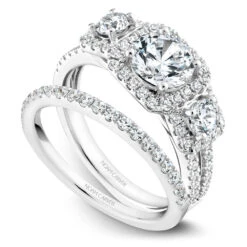 Noam Carver White Gold 3-Stone Diamond Engagement Ring Setting (0.85 CTW) -DIAMOND JEWELRY SHOP b210 01ab