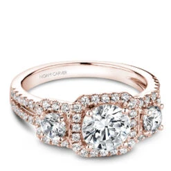 Noam Carver Rose Gold 3-Stone Diamond Engagement Ring Setting (0.85 CTW) -DIAMOND JEWELRY SHOP b210 01ra flat