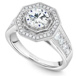 Noam Carver White Gold Octagonal Halo Diamond Engagement Ring Setting (0.49 CTW)