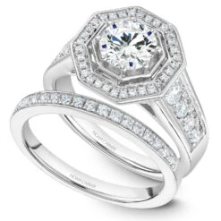 Noam Carver White Gold Octagonal Halo Diamond Engagement Ring Setting (0.49 CTW) -DIAMOND JEWELRY SHOP b244 01both