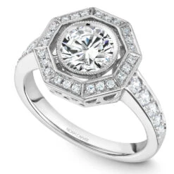 Noam Carver White Gold Octagonal Halo Diamond Engagement Ring Setting (0.39 CTW)