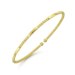 Gabriel & Co 14K Yellow Gold Alternating Bujukan Bead And Plain Bar Cuff Bracelet