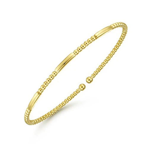 Gabriel & Co 14K Yellow Gold Alternating Bujukan Bead And Plain Bar Cuff Bracelet 3 Gabriel & Co 14K Yellow Gold Alternating Bujukan Bead And Plain Bar Cuff Bracelet