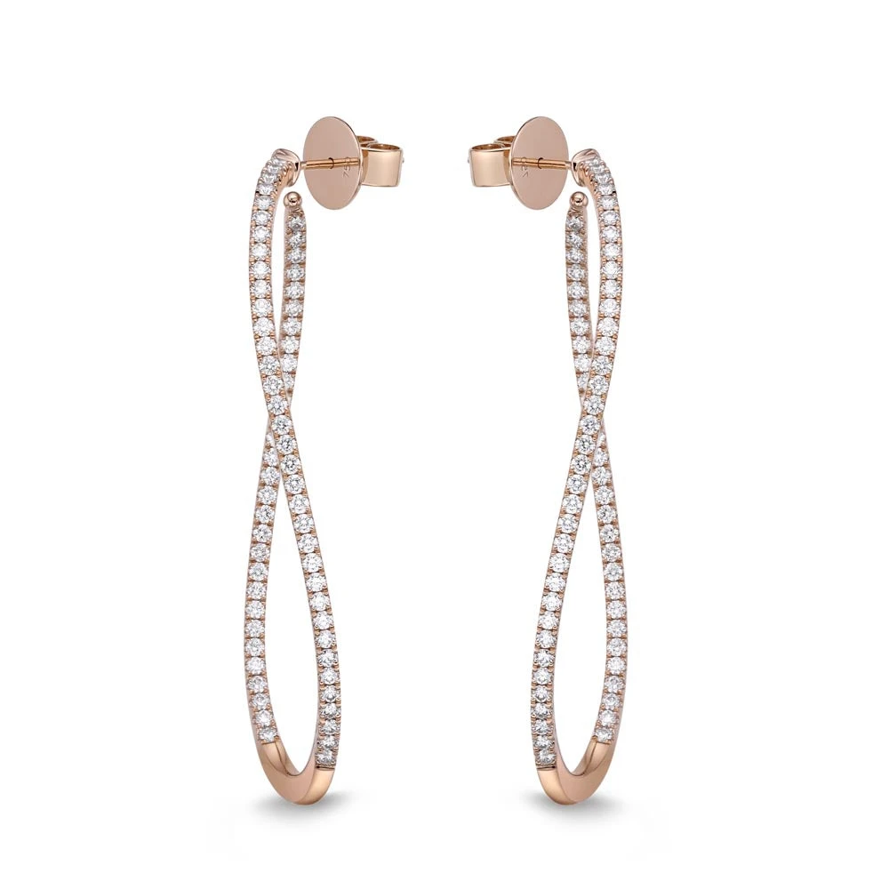 IDC Signature Collection: Rose Gold Diamond Twist Hoop Earring (2ctw Approx.) 3 IDC Signature Collection: Rose Gold Diamond Twist Hoop Earring (2ctw Approx.)
