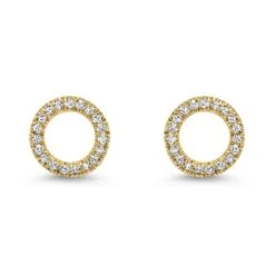 14K Yellow Gold Open Circle Diamond Earrings