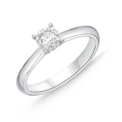 IDC Signature Collection: White Gold Round Bouquet Solitaire Engagement Ring .21ctw Approx. (.15 Center)