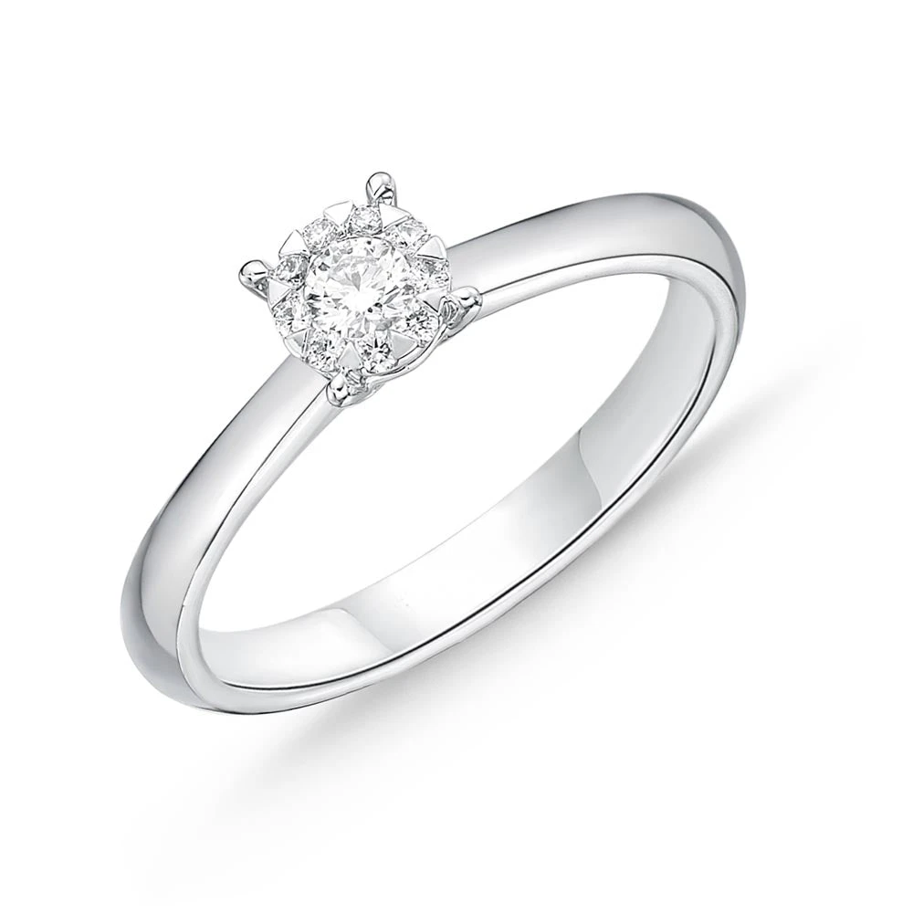 IDC Signature Collection: White Gold Round Bouquet Solitaire Engagement Ring .21ctw Approx. (.15 Center) 3 IDC Signature Collection: White Gold Round Bouquet Solitaire Engagement Ring .21ctw Approx. (.15 Center)
