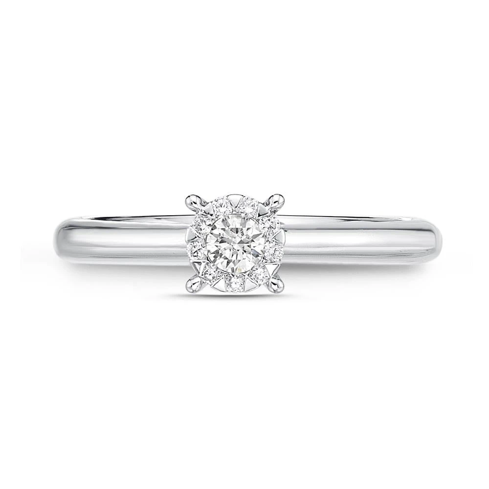 IDC Signature Collection: White Gold Round Bouquet Solitaire Engagement Ring .21ctw Approx. (.15 Center) 4 IDC Signature Collection: White Gold Round Bouquet Solitaire Engagement Ring .21ctw Approx. (.15 Center) - Image 2