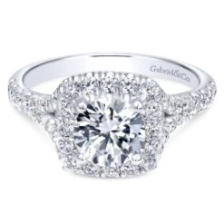 Gabriel Bridal Collection White Gold Diamond Diamond Accent Halo Engagement Ring (0.82 Ctw)