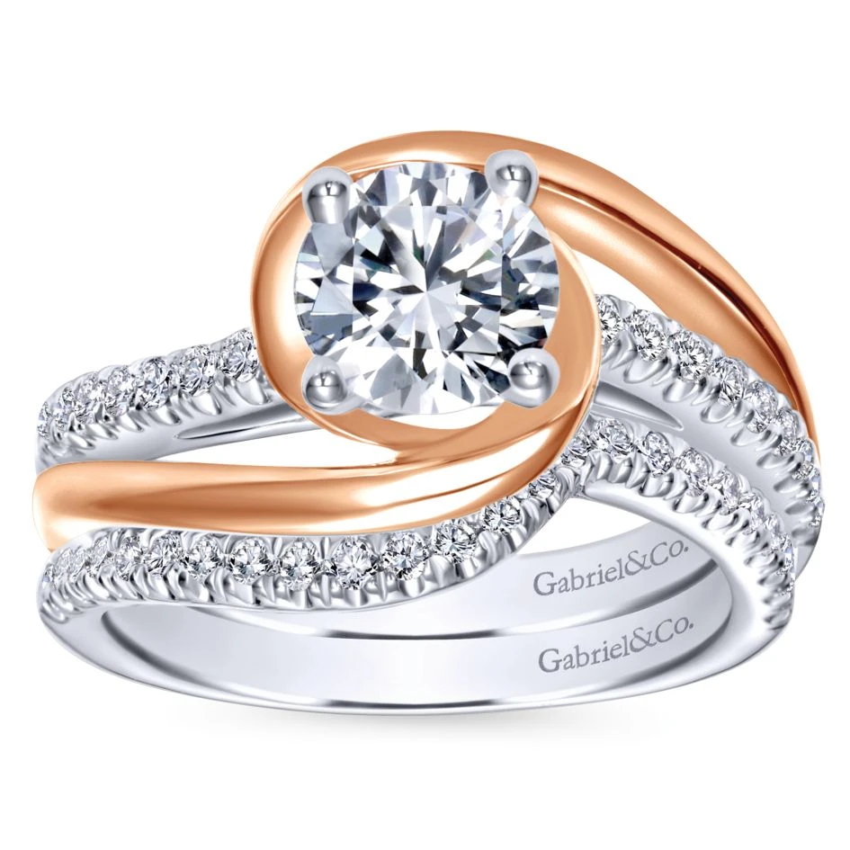 Gabriel Bridal Collection White And Pink Gold Diamond Diamond Accent Bypass Round Engagement Ring (0.2 Ctw) 6 Gabriel Bridal Collection White And Pink Gold Diamond Diamond Accent Bypass Round Engagement Ring (0.2 Ctw) - Image 4