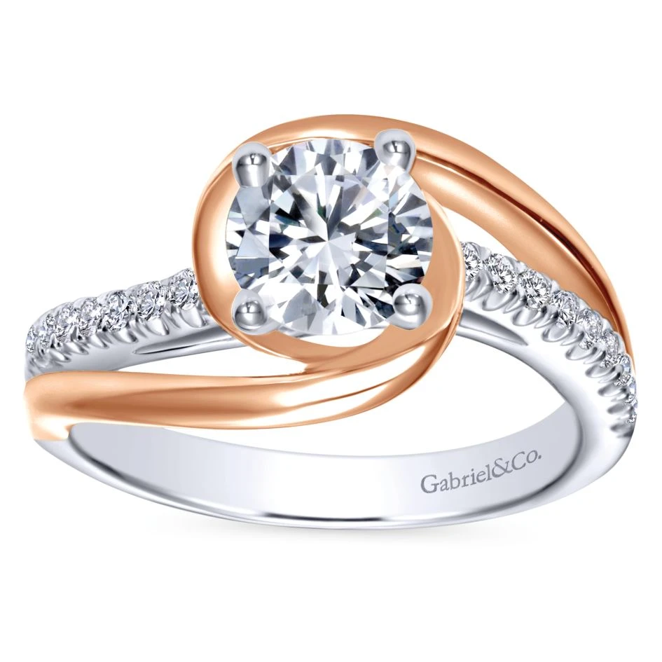 Gabriel Bridal Collection White And Pink Gold Diamond Diamond Accent Bypass Round Engagement Ring (0.2 Ctw) 7 Gabriel Bridal Collection White And Pink Gold Diamond Diamond Accent Bypass Round Engagement Ring (0.2 Ctw) - Image 5