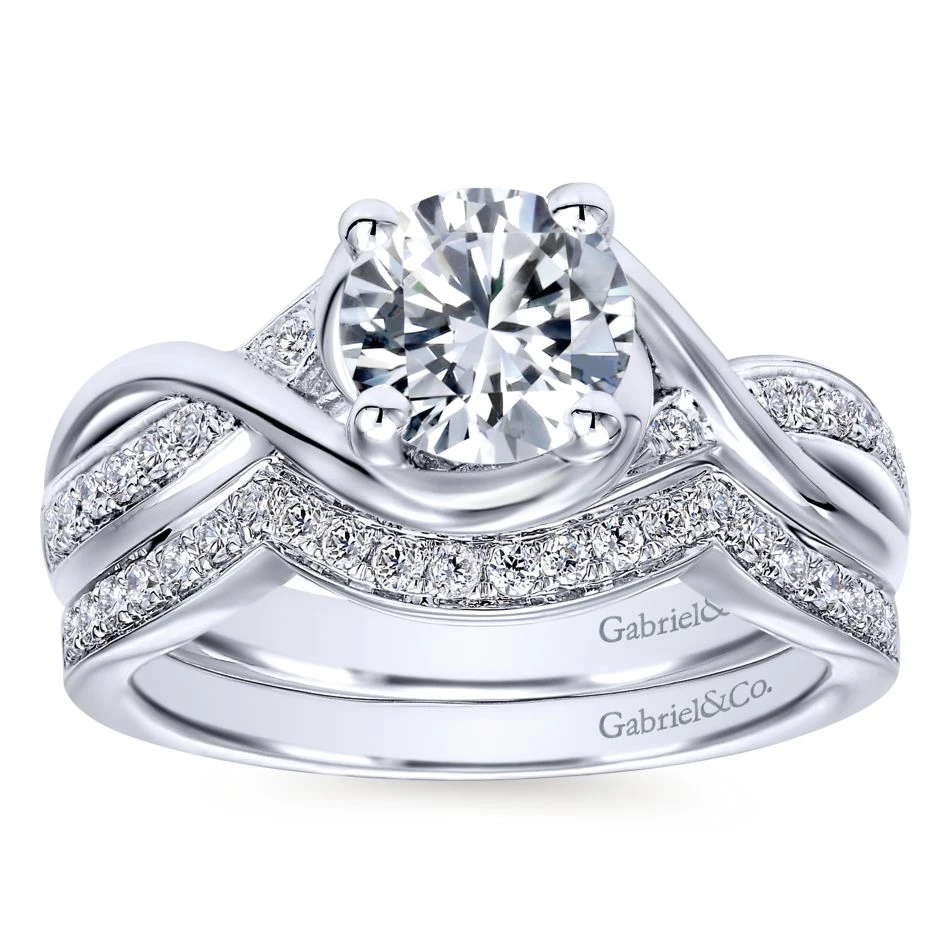 Gabriel Bridal Collection White Gold Diamond Criss Cross Round Engagement Ring (0.1 Ctw) 6 Gabriel Bridal Collection White Gold Diamond Criss Cross Round Engagement Ring (0.1 Ctw) - Image 4