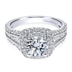 Gabriel Bridal Collection White Gold Diamond Milgrain And Channel Setting Double Halo Engagement Ring (1 Ctw)