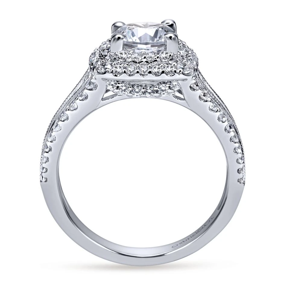 Gabriel Bridal Collection White Gold Diamond Milgrain And Channel Setting Double Halo Engagement Ring (1 Ctw) 4 Gabriel Bridal Collection White Gold Diamond Milgrain And Channel Setting Double Halo Engagement Ring (1 Ctw) - Image 2