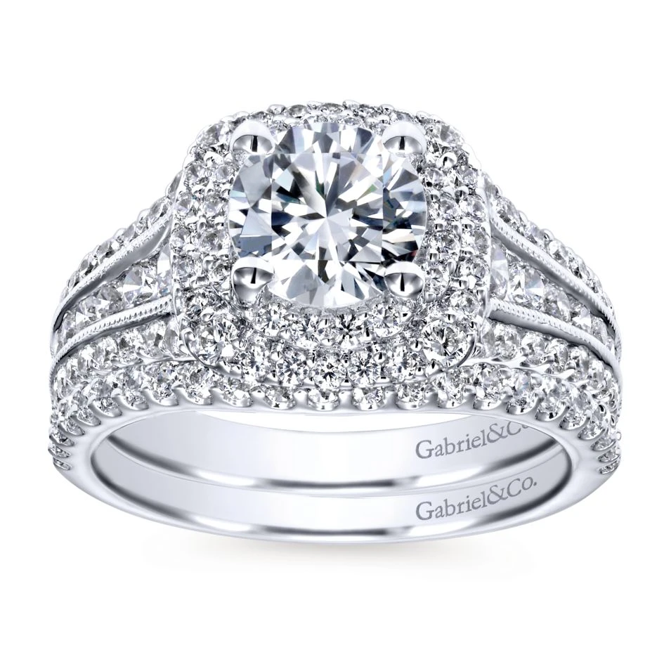Gabriel Bridal Collection White Gold Diamond Milgrain And Channel Setting Double Halo Engagement Ring (1 Ctw) 6 Gabriel Bridal Collection White Gold Diamond Milgrain And Channel Setting Double Halo Engagement Ring (1 Ctw) - Image 4