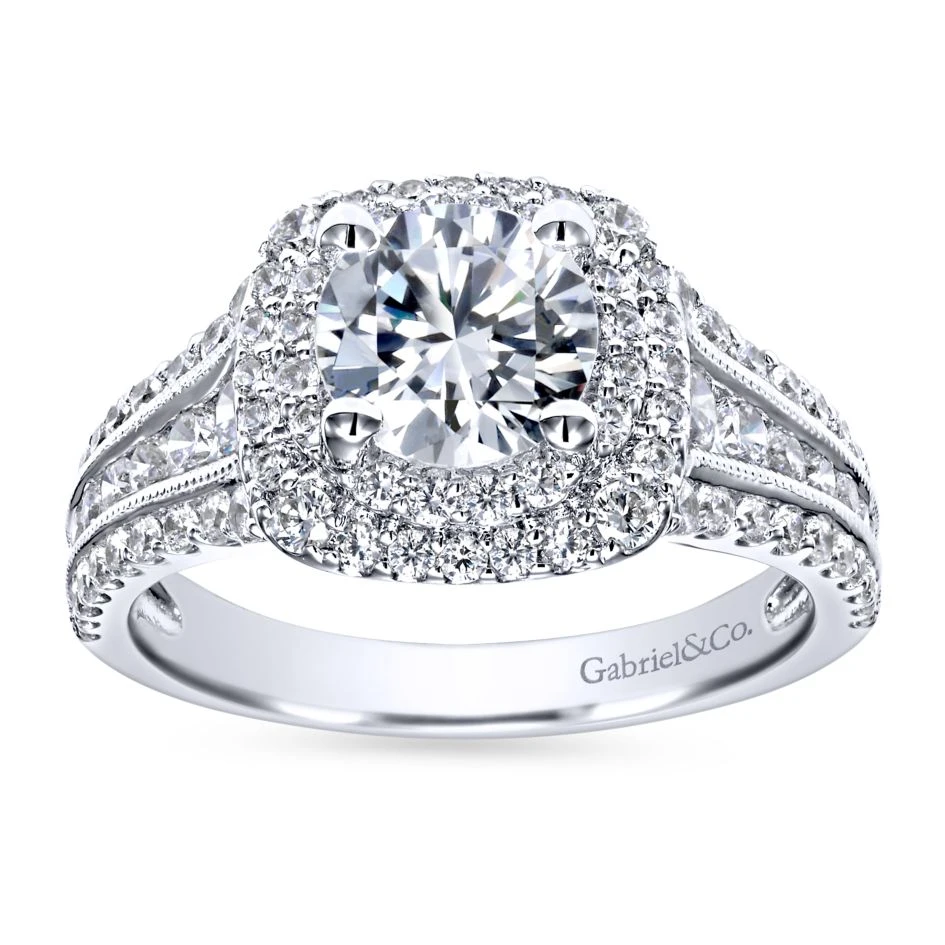 Gabriel Bridal Collection White Gold Diamond Milgrain And Channel Setting Double Halo Engagement Ring (1 Ctw) 7 Gabriel Bridal Collection White Gold Diamond Milgrain And Channel Setting Double Halo Engagement Ring (1 Ctw) - Image 5