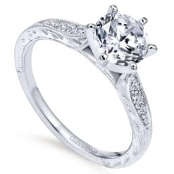 Gabriel Bridal Collection White Gold Petite Side Diamonds Straight Engagement Ring (0.1 Ctw) -DIAMOND JEWELRY SHOP gabriel er11827r4w44jj 3