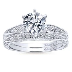 Gabriel Bridal Collection White Gold Petite Side Diamonds Straight Engagement Ring (0.1 Ctw) -DIAMOND JEWELRY SHOP gabriel er11827r4w44jj 4