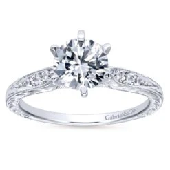 Gabriel Bridal Collection White Gold Petite Side Diamonds Straight Engagement Ring (0.1 Ctw) -DIAMOND JEWELRY SHOP gabriel er11827r4w44jj 5