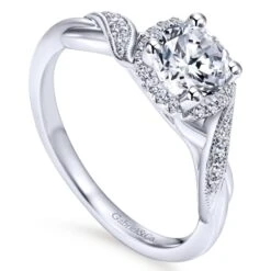 Gabriel Bridal Collection White Gold Twisted Shank Diamond Halo Engagement Ring (0.14 Ctw) -DIAMOND JEWELRY SHOP gabriel er11828r3w44jj 3