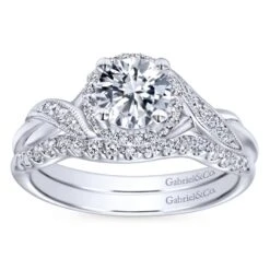 Gabriel Bridal Collection White Gold Twisted Shank Diamond Halo Engagement Ring (0.14 Ctw) -DIAMOND JEWELRY SHOP gabriel er11828r3w44jj 4