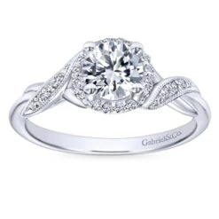 Gabriel Bridal Collection White Gold Twisted Shank Diamond Halo Engagement Ring (0.14 Ctw) -DIAMOND JEWELRY SHOP gabriel er11828r3w44jj 5