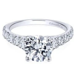 Gabriel Bridal Collection White Gold Diamond Straight Four Prong Setting Engagement Ring (0.81 Ctw)