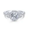 Gabriel Entwined Collection White Gold 3-Stone Halo Engagement Ring (0.97 CTW)