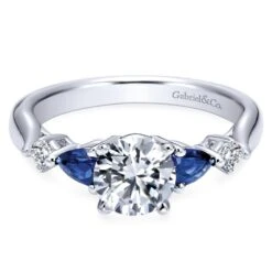 Gabriel Bridal Collection White Gold Diamond And Sapphire Twisted Shank Engagement Ring With Rounded Shank (0.1 Ctw)
