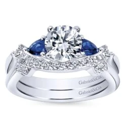 Gabriel Bridal Collection White Gold Diamond And Sapphire Twisted Shank Engagement Ring With Rounded Shank (0.1 Ctw) -DIAMOND JEWELRY SHOP gabriel er6002w44sa 4