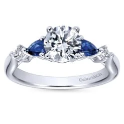 Gabriel Bridal Collection White Gold Diamond And Sapphire Twisted Shank Engagement Ring With Rounded Shank (0.1 Ctw) -DIAMOND JEWELRY SHOP gabriel er6002w44sa 5