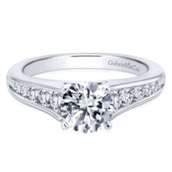 Gabriel Bridal Collection White Gold Graduating Diamond Accent Diamond Engagement Ring With Cathedral Setting (0.49 Ctw)