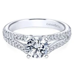 Gabriel Bridal Collection White Gold Diamond Accent Split Shank Diamond Engagement Ring With Round Center (0.4 Ctw)