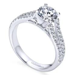 Gabriel Bridal Collection White Gold Diamond Accent Split Shank Diamond Engagement Ring With Round Center (0.4 Ctw) -DIAMOND JEWELRY SHOP gabriel er6666w44jj 3
