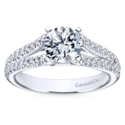 Gabriel Bridal Collection White Gold Diamond Accent Split Shank Diamond Engagement Ring With Round Center (0.4 Ctw) -DIAMOND JEWELRY SHOP gabriel er6666w44jj 5