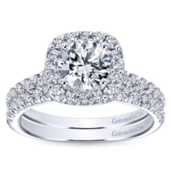 Gabriel Collection White Gold Diamond Round Halo Engagement Ring With Diamond Accent Shank (0.55 Ctw) -DIAMOND JEWELRY SHOP gabriel er6872w44jj 4