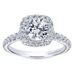 Gabriel Collection White Gold Diamond Round Halo Engagement Ring With Diamond Accent Shank (0.55 Ctw) -DIAMOND JEWELRY SHOP gabriel er6872w44jj 5