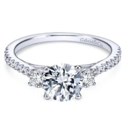Gabriel Bridal Collection White Gold Diamond 3 Stones Engagement Ring And French Diamond Accent Shank (0.45 Ctw)