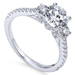 Gabriel Bridal Collection White Gold Diamond 3 Stones Engagement Ring And French Diamond Accent Shank (0.45 Ctw) -DIAMOND JEWELRY SHOP gabriel er7296w44jj 3