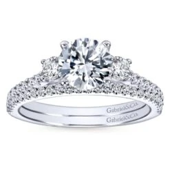 Gabriel Bridal Collection White Gold Diamond 3 Stones Engagement Ring And French Diamond Accent Shank (0.45 Ctw) -DIAMOND JEWELRY SHOP gabriel er7296w44jj 4