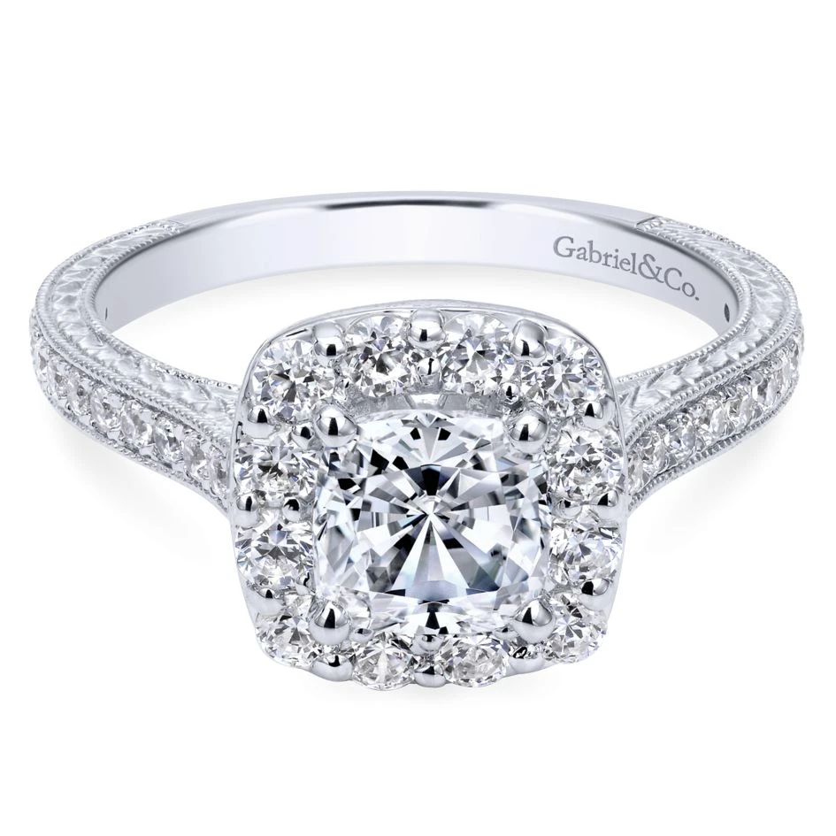 Gabriel Bridal Collection White Gold Diamond Halo Engagement Ring On A Channel And Milgrain Shank (0.75 Ctw) 3 Gabriel Bridal Collection White Gold Diamond Halo Engagement Ring On A Channel And Milgrain Shank (0.75 Ctw)